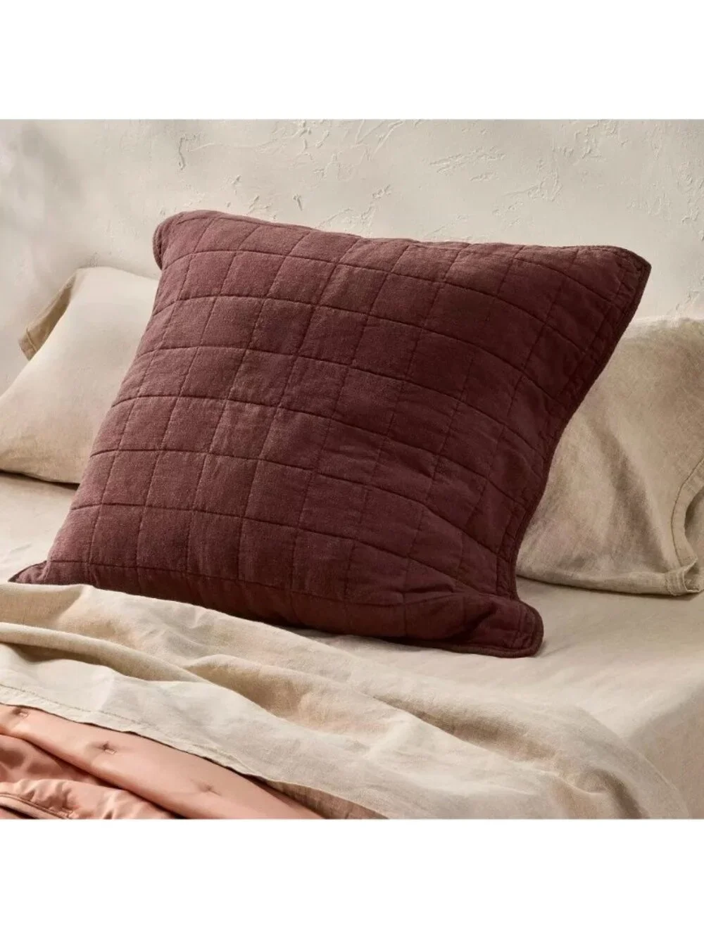 Casaluna Heavyweight Linen Blend Dark Fig Brown Quilted Euro 26
